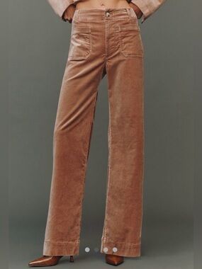 Anthropologie Maeve The Colette Full Length Wide Leg Velvet Pants Taupe 33 Tall